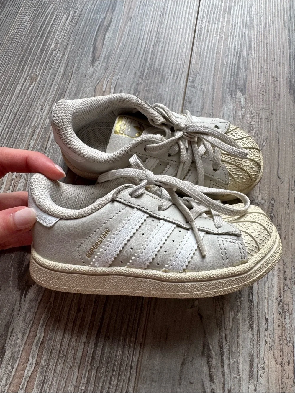 Toddler Adidas Superstar Lace Sneakers Beige Gold White Size 7